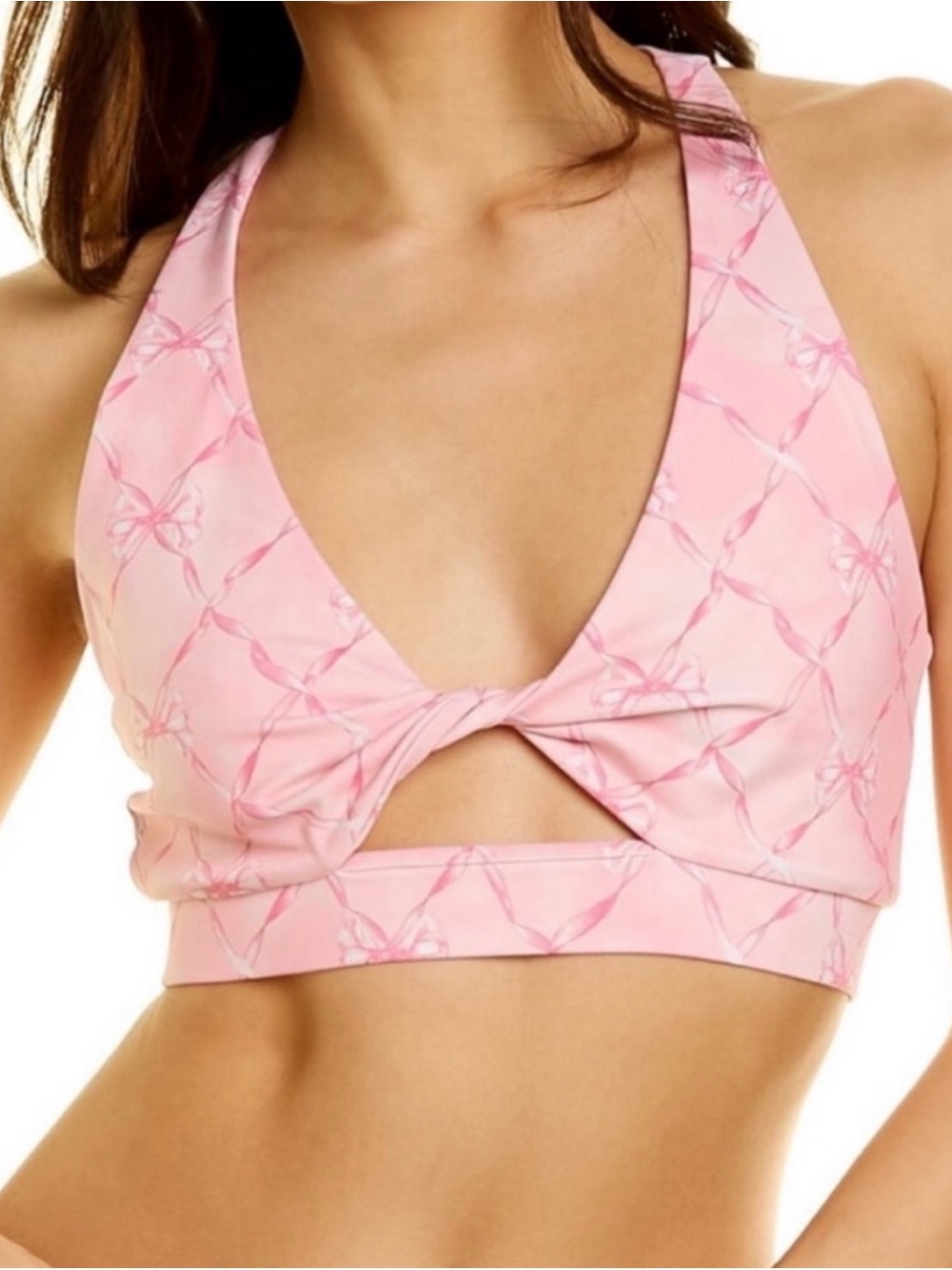 LoveShackFancy x Beach Riot twist top bra Posey Pink Bow tie dye sz XS